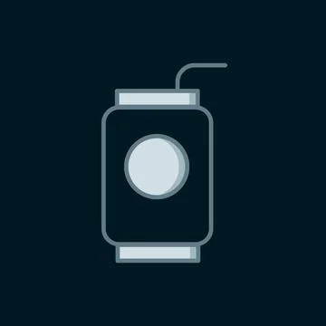 Line Soda can with drinking straw icon isolated on black background. Flat f.. Stock Illustration