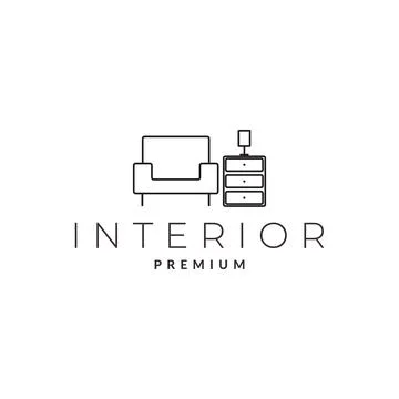 Line sofa comfort with table small logo design vector graphic symbol icon s.. Illustrazione stock