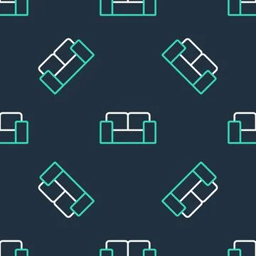 Line Sofa icon isolated seamless pattern on black background. Vector Stock Illustration
