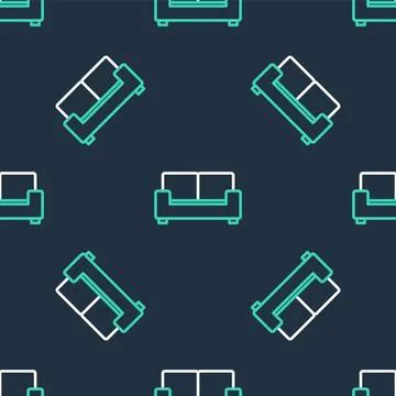 Line Sofa icon isolated seamless pattern on black background. Vector Illustrazione stock