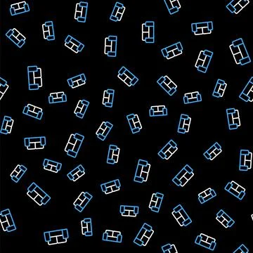 Line Sofa icon isolated seamless pattern on black background. Vector Stock Illustration