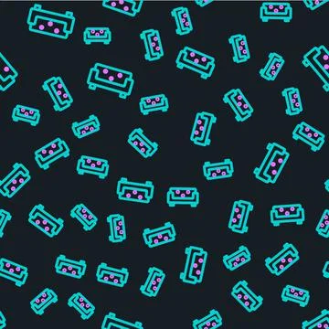 Line Sofa icon isolated seamless pattern on black background. Vector Illustrazione stock