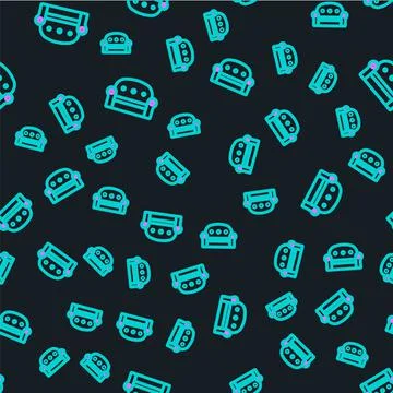 Line Sofa icon isolated seamless pattern on black background. Vector Stock Illustration