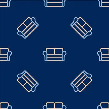 Line Sofa icon isolated seamless pattern on blue background. Vector Illustrazione stock