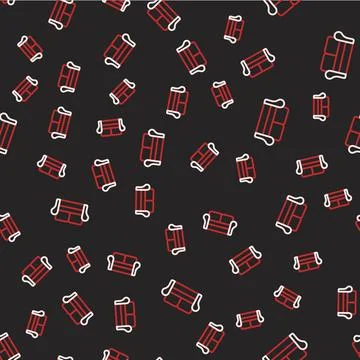 Line Sofa icon isolated seamless pattern on black background. Vector Illustrazione stock