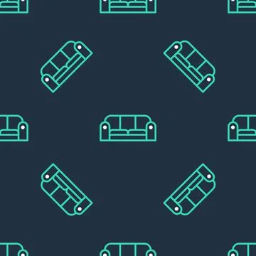 Line Sofa icon isolated seamless pattern on black background. Vector Illustrazione stock