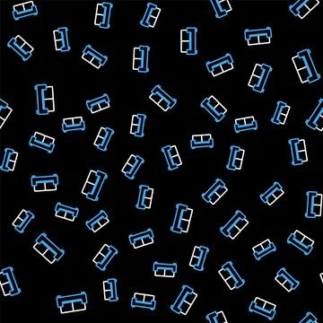 Line Sofa icon isolated seamless pattern on black background. Vector 스톡 일러스트