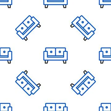 Line Sofa icon isolated seamless pattern on white background. Colorful outline Illustrazione stock