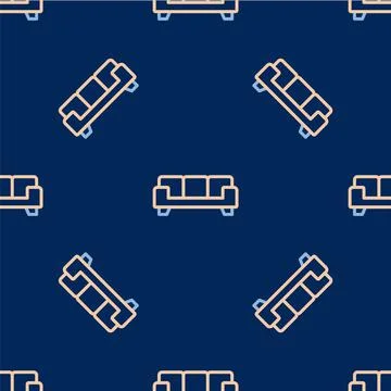 Line Sofa icon isolated seamless pattern on blue background. Vector Illustrazione stock