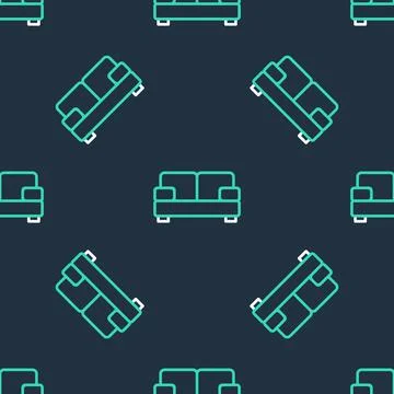 Line Sofa icon isolated seamless pattern on black background. Vector Stock Illustration