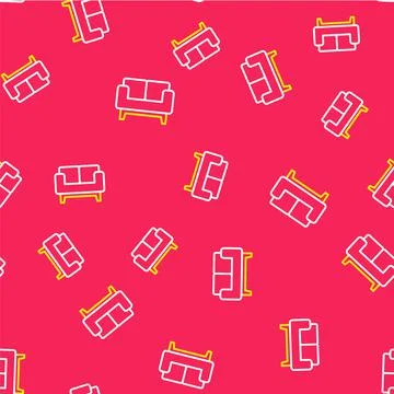 Line Sofa icon isolated seamless pattern on red background. Vector Illustrazione stock