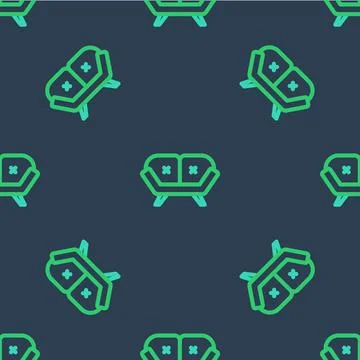 Line Sofa icon isolated seamless pattern on blue background.  Vector Illustrazione stock