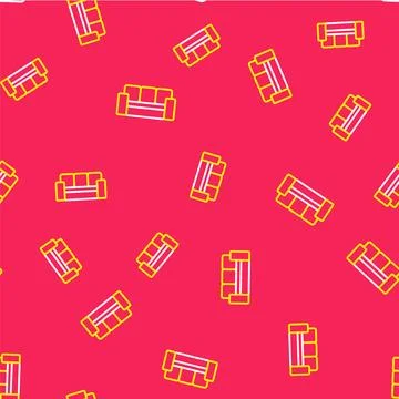 Line Sofa icon isolated seamless pattern on red background.  Vector Stock Illustration