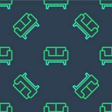 Line Sofa icon isolated seamless pattern on blue background.  Vector Illustrazione stock