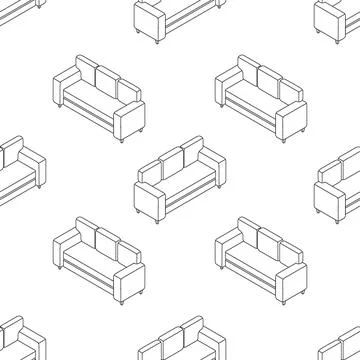 Line of sofas in isometry seamless pattern. New sofa in different angles in Stock Illustration