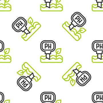 Line Soil ph testing icon isolated seamless pattern on white background. PH e Illustrazione stock