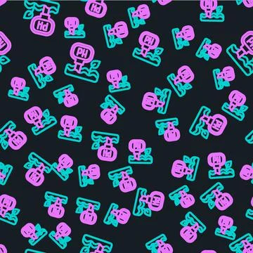 Line Soil ph testing icon isolated seamless pattern on black background. PH Illustrazione stock