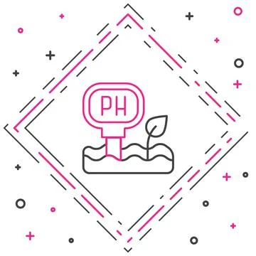 Line Soil ph testing icon isolated on white background. PH earth test. Colorful Illustrazione stock