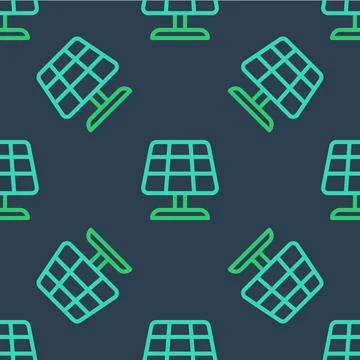 Line Solar energy panel icon isolated seamless pattern on blue background. Sun 스톡 일러스트