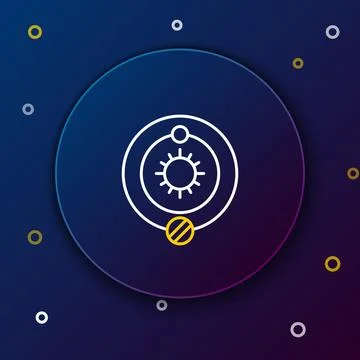 Line Solar system icon isolated on blue background. The planets revolve aro.. Stock Illustration