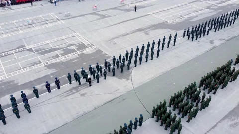 A line of soldiers marching on the parade ground. Military parade. Stock Footage 168181815
