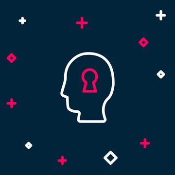 Line Solution to the problem in psychology icon isolated on blue background. Key Illustrazione stock