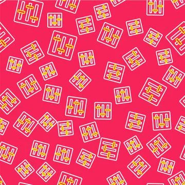 Line Sound mixer controller icon isolated seamless pattern on red background. Dj Stock Illustration