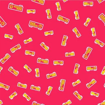 Line Sound mixer controller icon isolated seamless pattern on red background. Dj Stock Illustration