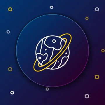 Line Space capsule returning to earth via parachute icon isolated on blue Stock Illustration