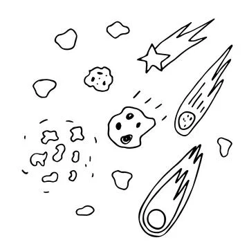 Line Space doodle comet set. Hand-drawn asteroids Illustrazione stock