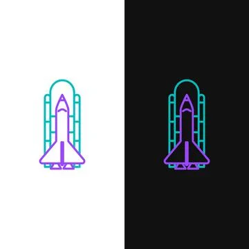 Line Space shuttle and rockets icon isolated on white and black background... Stock Illustration