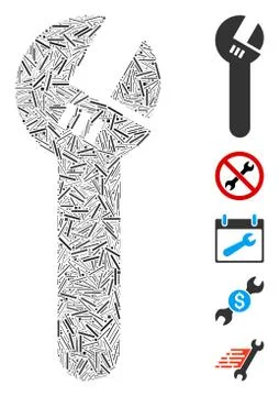 Line Spanner Icon Vector Collage Stock Illustration