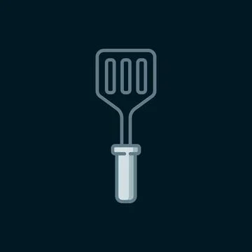 Line Spatula icon isolated on black background. Kitchen spatula icon. BBQ s.. Ilustração Stock