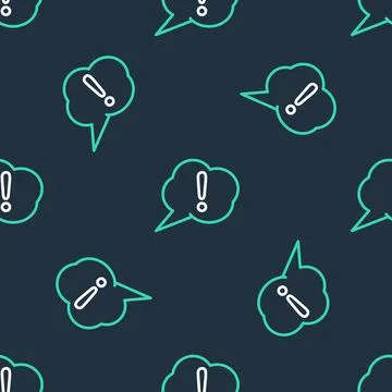 Line Speech bubble and Exclamation icon isolated seamless pattern on black Stock Illustration