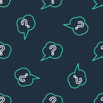 Line Speech bubble and Question icon isolated seamless pattern on black Illustrazione stock