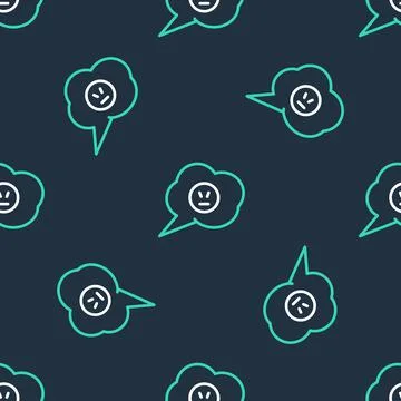 Line Speech bubble with angry smile icon isolated seamless pattern on black Illustrazione stock