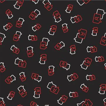 Line Speech bubble chat icon isolated seamless pattern on black background Stock Illustration