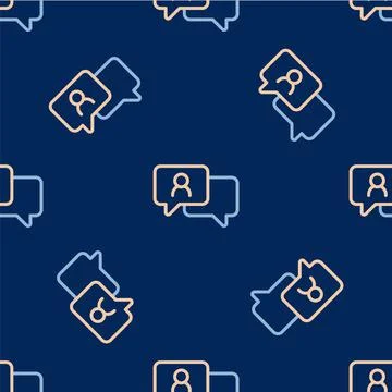 Line Speech bubble chat icon isolated seamless pattern on blue background 스톡 일러스트