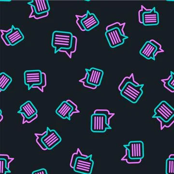 Line Speech bubble chat icon isolated seamless pattern on black background Stock Illustration