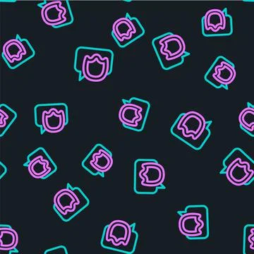 Line Speech bubble chat icon isolated seamless pattern on black background Illustrazione stock