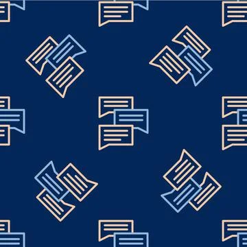 Line Speech bubble chat icon isolated seamless pattern on blue background Stock Illustration