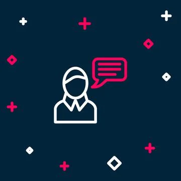 Line Speech bubble chat icon isolated on blue background. Message icon. Commu Illustrazione stock