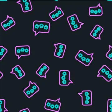 Line Speech bubble chat icon isolated seamless pattern on black background Stock Illustration