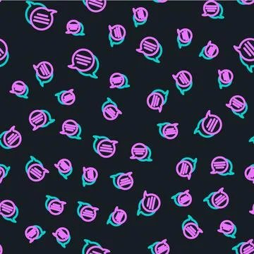 Line Speech bubble chat icon isolated seamless pattern on black background... Illustrazione stock