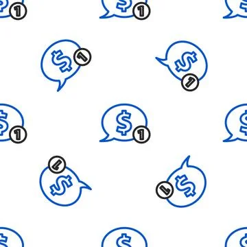 Line Speech bubble with dollar icon isolated seamless pattern on white backgr Illustrazione stock