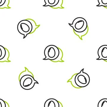 Line Speech bubble with easter egg icon isolated seamless pattern on white Stock Illustration