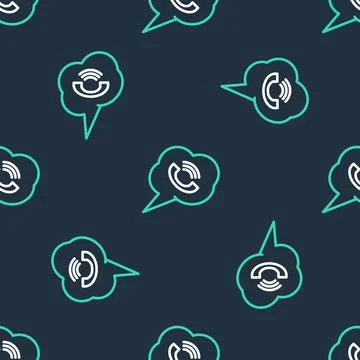 Line Speech bubble with phone call icon isolated seamless pattern on black Stock Illustration