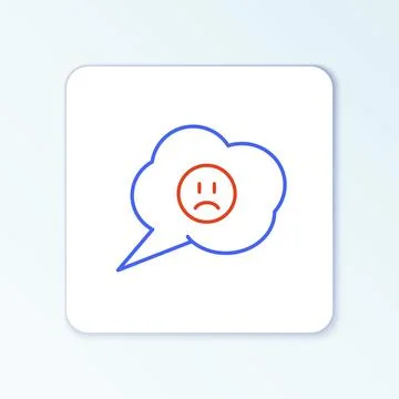Line Speech bubble with sad smile icon isolated on white background. Emoticon Stock Illustration
