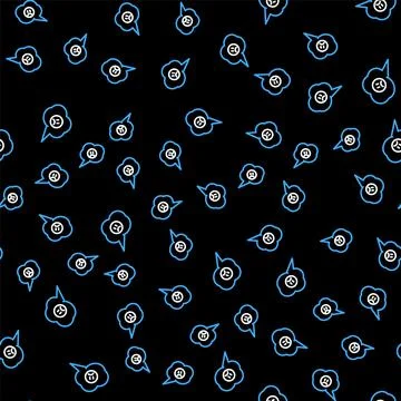 Line Speech bubble with sad smile icon isolated seamless pattern on black Illustrazione stock