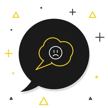 Line Speech bubble with sad smile icon isolated on white background. Emotic.. Stock Illustration